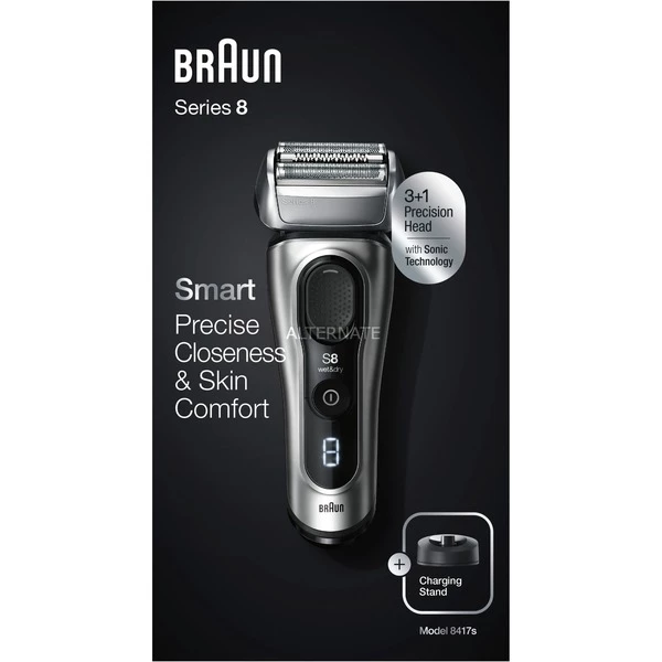 Remise 💯 Braun Series 8 8417S Rasoir Pour Homme Rasoir à Grille Tondeuse Noir, Argent 👍 – Image 2